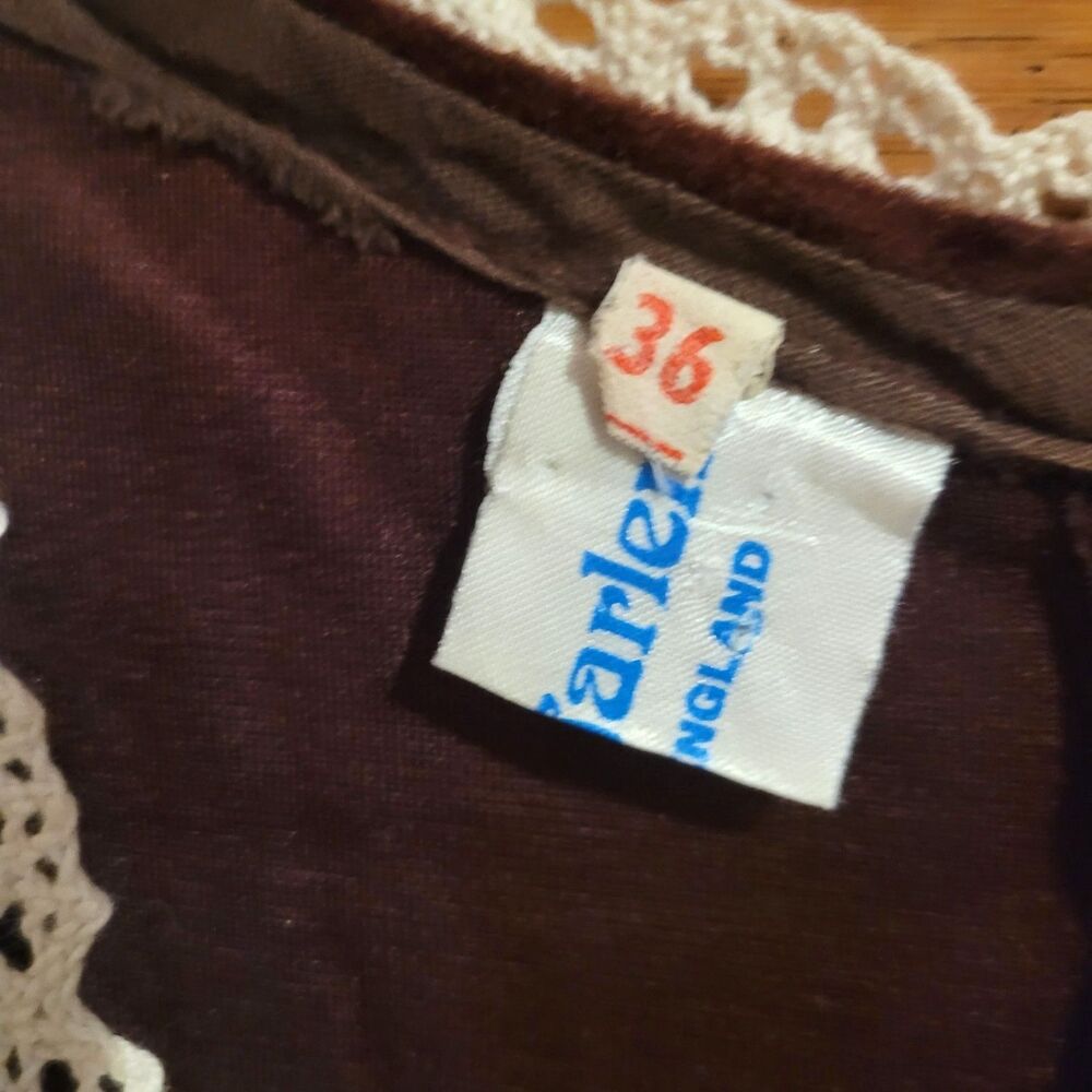 VTG 70s Miss Marlene Dress England Velour Renaissance Faire Cottagecore Maxi XS - Picture 7 of 13